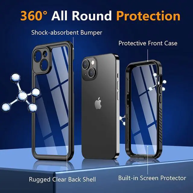 Alt view image 5 of 7 - For iPhone 14 Plus Case Waterproof, Shockproof Bumper Case with Built-in Screen Protector, Dustproof Anti-Scratch Anti-Stain Phone Case for iPhone 14 Plus 5G 6.7 inch