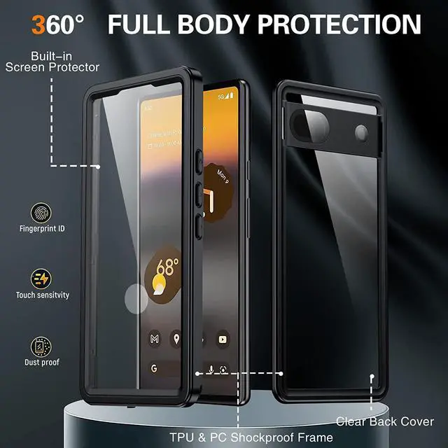 Alt view image 5 of 7 - Google Pixel 6A Waterproof Case, IP68 Waterproof Dustproof Shockproof Case Full Body Protection with Built-in Screen Protector Fully Sealed Underwater Clear Back Cover for Google Pixel 6A 5G