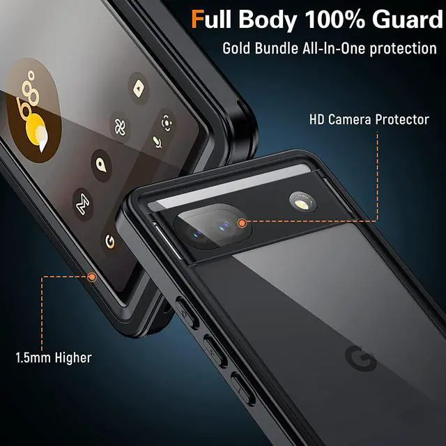 Alt view image 6 of 7 - Google Pixel 6A Waterproof Case, IP68 Waterproof Dustproof Shockproof Case Full Body Protection with Built-in Screen Protector Fully Sealed Underwater Clear Back Cover for Google Pixel 6A 5G