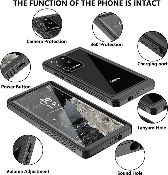 Alt view image 7 of 7 - For Samsung Galaxy S20 Ultra Case Waterproof, Built in Screen Protector 360° Full Body Heavy Duty Protective Shockproof Cover IP68 Underwater Case for Galaxy S20 Ultra 6.9 inch