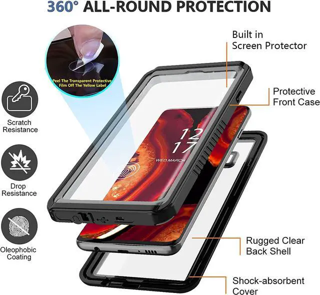 Alt view image 6 of 7 - For Samsung Galaxy S10 4G Case, S10 Waterproof Case with Built-in Screen Protector, Full Body Protective Heavy Duty Shockproof IP68 Waterproof Clear Case for Samsung Galaxy S10 4G 6.1 inch