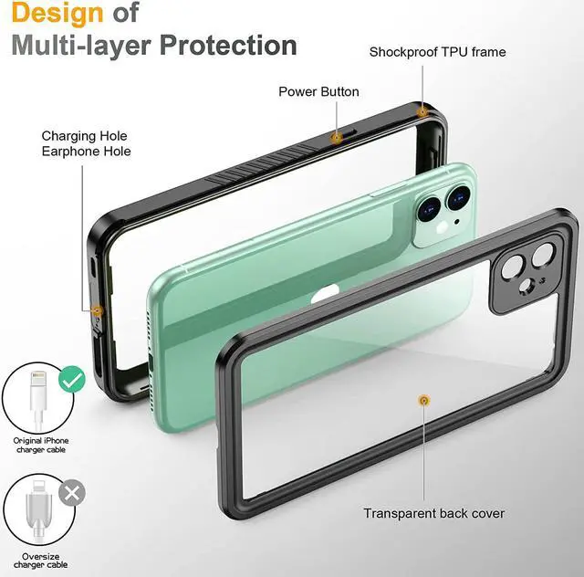 Alt view image 2 of 7 - iPhone 11 Waterproof Case with Built-in Screen Protector Full Body Rugged Heavy Duty Shockproof Cover Dustproof IP68 Waterproof Phone Case for iPhone 11 6.1 inch