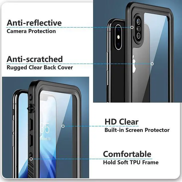 Alt view image 4 of 7 - For iPhone Xs Max Waterproof Case, Built-in Screen Protector Full-Body Clear Back Cover Heavy Duty Shockproof Case for iPhone Xs Max 6.5 inch
