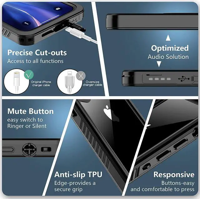 Alt view image 5 of 7 - For iPhone Xs Max Waterproof Case, Built-in Screen Protector Full-Body Clear Back Cover Heavy Duty Shockproof Case for iPhone Xs Max 6.5 inch
