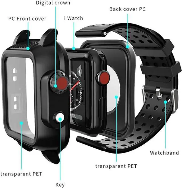 Alt view image 5 of 7 - Waterproof Case for 38mm Apple Watch Series 3 and Series 2 with Built-in Screen Protector Full Body Shell for Waterproof Anti-Scratch Shockproof Impact Resistant with Watch Band
