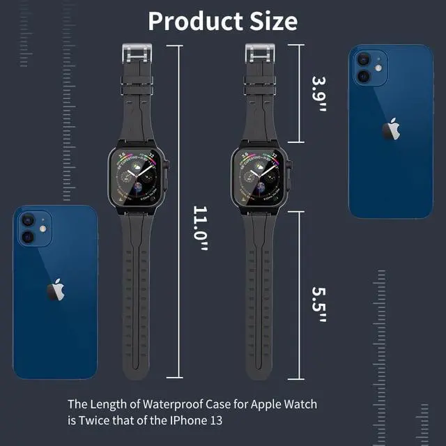Alt view image 6 of 7 - Compatible with Apple Watch Series 8 / Series 7 41mm Waterproof Case, Full Body Protective Cover with Screen Protector and Band For iWatch S8 S7 41mm