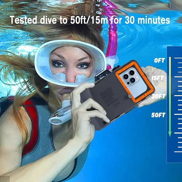 Alt view image 2 of 7 - Diving Phone Case, Underwater Photography Video Housings with Lanyard [50ft/15m], Snorkeling Waterproof Phone Case for iPhone 14/13/12/11 Pro Max Xr/X/Xs Galaxy S22/S21/S20/S10 Ultra Plus LG Motorola