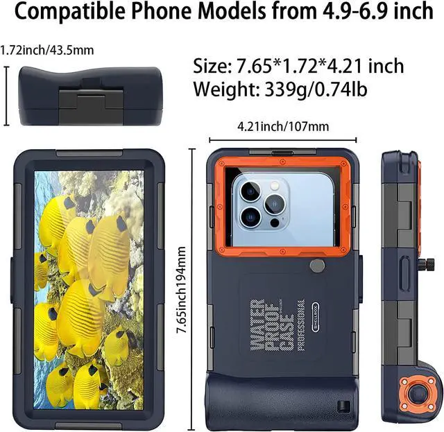 Alt view image 7 of 7 - Diving Phone Case, Underwater Photography Video Housings with Lanyard [50ft/15m], Snorkeling Waterproof Phone Case for iPhone 14/13/12/11 Pro Max Xr/X/Xs Galaxy S22/S21/S20/S10 Ultra Plus LG Motorola