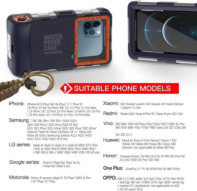 Alt view image 6 of 7 - Diving Phone Case, Underwater Photography Video Housings with Lanyard [50ft/15m], Snorkeling Waterproof Phone Case for iPhone 11/12/13 14 Series Samsung Galaxy S22/S21/S20 LG Motorola Google etc