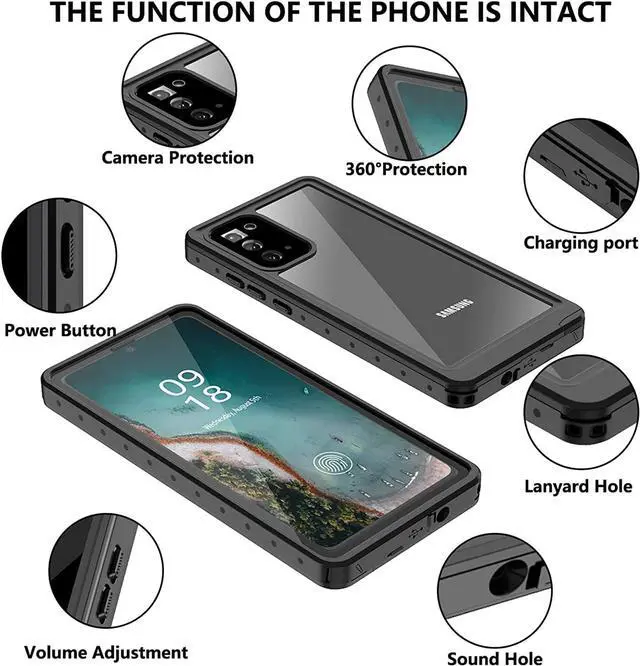 Alt view image 7 of 7 - For Samsung Galaxy Note 20 Case Waterproof, Built in Screen Protector 360° Full Body Heavy Duty Protective Shockproof IP68 Underwater Case for Samsung Galaxy Note 20 6.7 inch