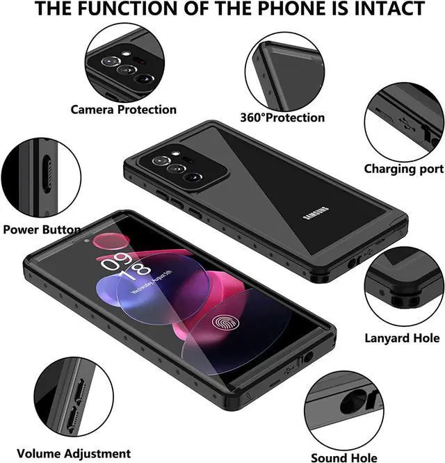 Alt view image 5 of 7 - For Samsung Galaxy Note 20 Ultra Case Waterproof,Built in Screen Protector Full-Body Protection Heavy Duty Shock-Proof Cover Waterproof Case for Galaxy Note 20 Ultra 6.9 inch 5G