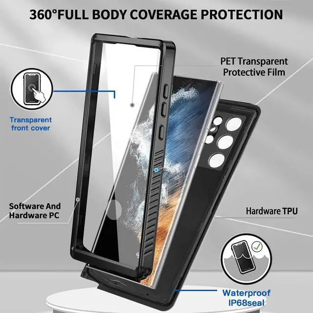 Alt view image 5 of 7 - For Samsung Galaxy S22 Ultra Waterproof Case, Built-in Screen Protector Full Protection Heavy Duty Shockproof Cover Anti-Scratched Rugged Case for Galaxy S22 Ultra 5G 6.8 inch 2022