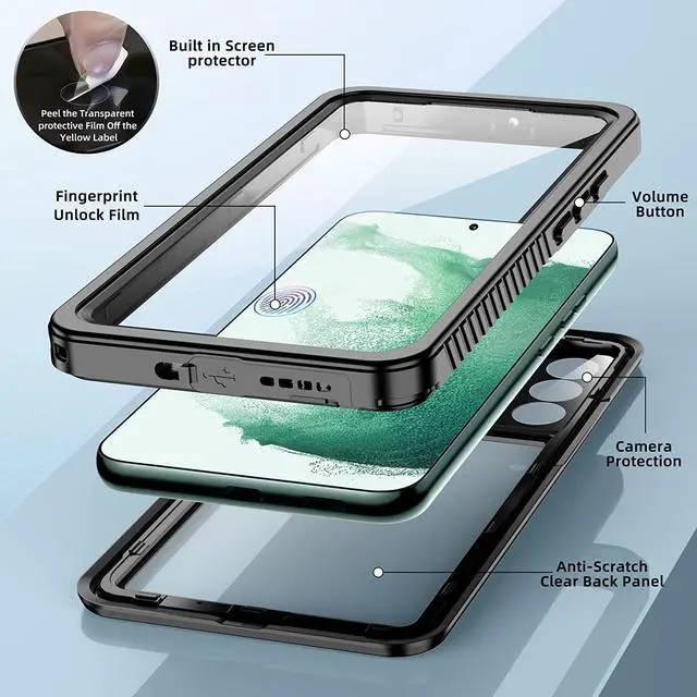 Alt view image 5 of 7 - For Samsung Galaxy S22 Plus Case Waterproof, Built-in Screen Protector 360° Full Body Protective IP68 Underwater Dustproof Shockproof Cover for Galaxy S22 Plus 5G 6.6 inch