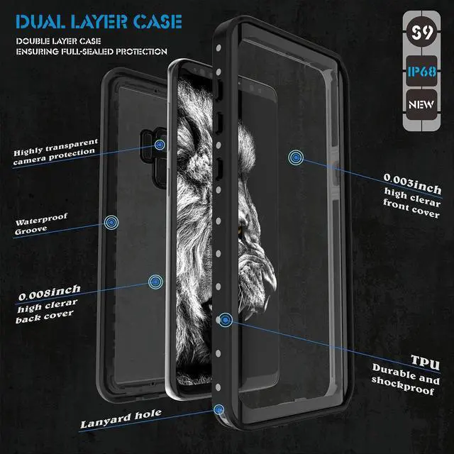 Alt view image 3 of 7 - Galaxy S9 Waterproof Case, Waterproof Shockproof Dustproof Dirtproof Full Body Case Built in Screen Protector with Touch ID for Samsung Galaxy S9 5.8 inch