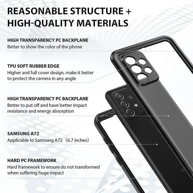 Alt view image 4 of 7 - For Samsung Galaxy A72 4G Waterproof Case,IP68 Waterproof Full Body Underwater Case Built-in Screen Protector,Heavy Duty Shockproof Protective Cover for Galaxy A72 4G (Not Fit for 5G)