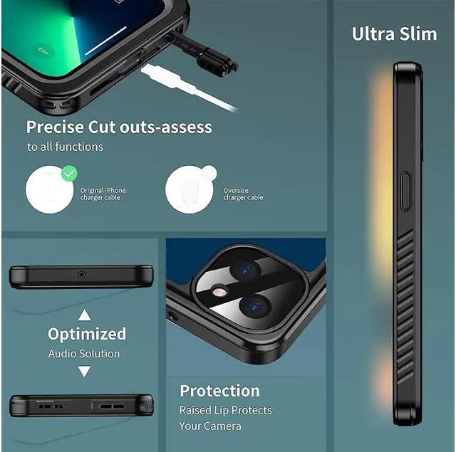 Alt view image 6 of 7 - Waterproof Case for iPhone 13 6.1 inch 5G 2021 with Built-in Screen Protector Heavy Duty Full Body Protection IP68 Underwater Shockproof Phone Cover
