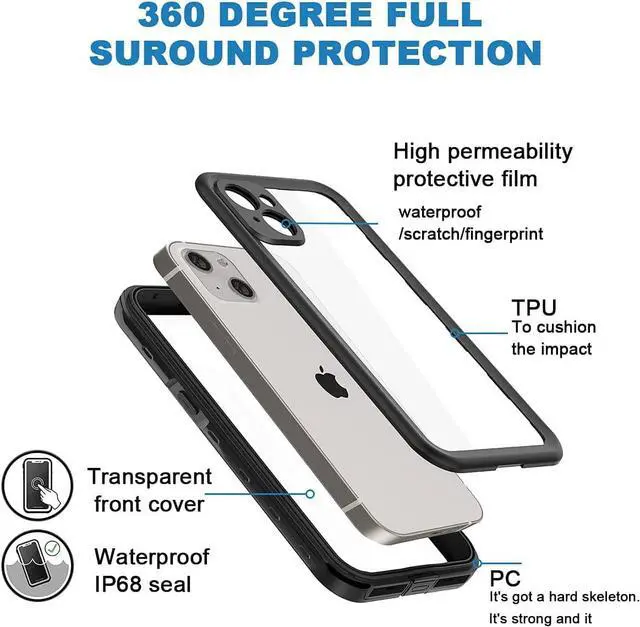 Alt view image 3 of 7 - iPhone 13 Mini Waterproof Case, Shockproof Underwater IP68 Case, with Built-in Screen Protector Full Body Rugged Protective Cover, for iPhone 13 Mini 5.4 inch