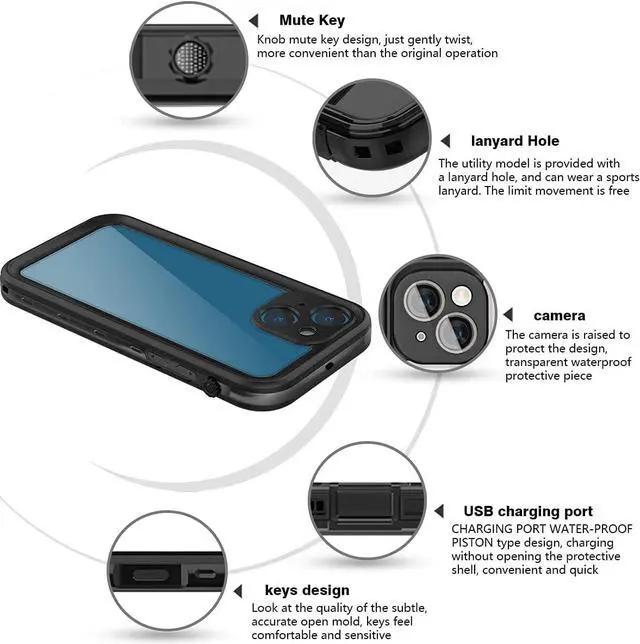Alt view image 6 of 7 - iPhone 13 Mini Waterproof Case, Shockproof Underwater IP68 Case, with Built-in Screen Protector Full Body Rugged Protective Cover, for iPhone 13 Mini 5.4 inch
