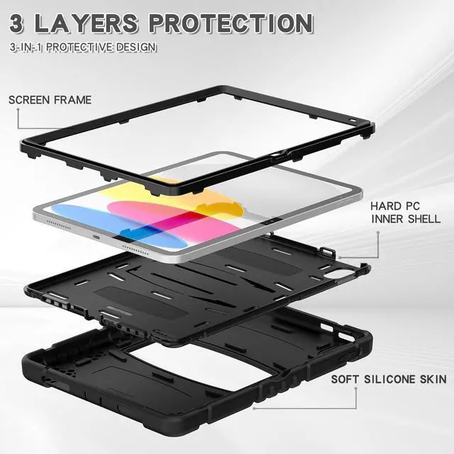 Alt view image 4 of 7 - Case for iPad 10th Generation 10.9 inch 2022, Heavy Duty Multi-Angle Viewing Shockproof Rugged Protective Cover with Built-in Stand for iPad 10th Gen 10.9'' 2022