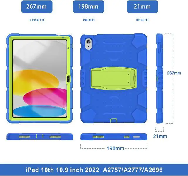 Alt view image 7 of 7 - Case for iPad 10th Generation 10.9 inch 2022, Heavy Duty Multi-Angle Viewing Shockproof Rugged Protective Cover with Built-in Stand for iPad 10th Gen 10.9'' 2022 Blue