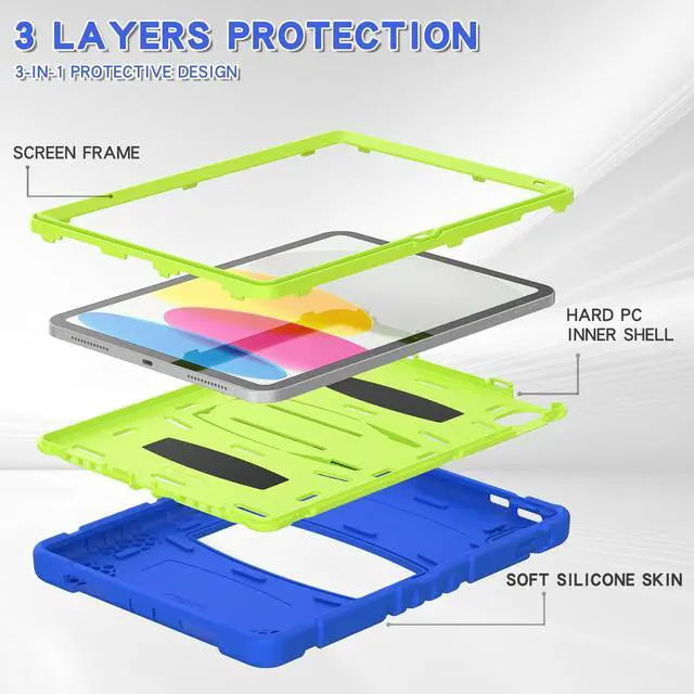 Alt view image 4 of 7 - Case for iPad 10th Generation 10.9 inch 2022, Heavy Duty Multi-Angle Viewing Shockproof Rugged Protective Cover with Built-in Stand for iPad 10th Gen 10.9'' 2022 Blue