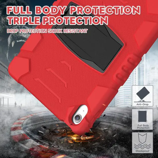 Alt view image 2 of 7 - Case for iPad 10th Generation 10.9 inch 2022, Heavy Duty Multi-Angle Viewing Shockproof Rugged Protective Cover with Built-in Stand for iPad 10th Gen 10.9'' 2022 Red