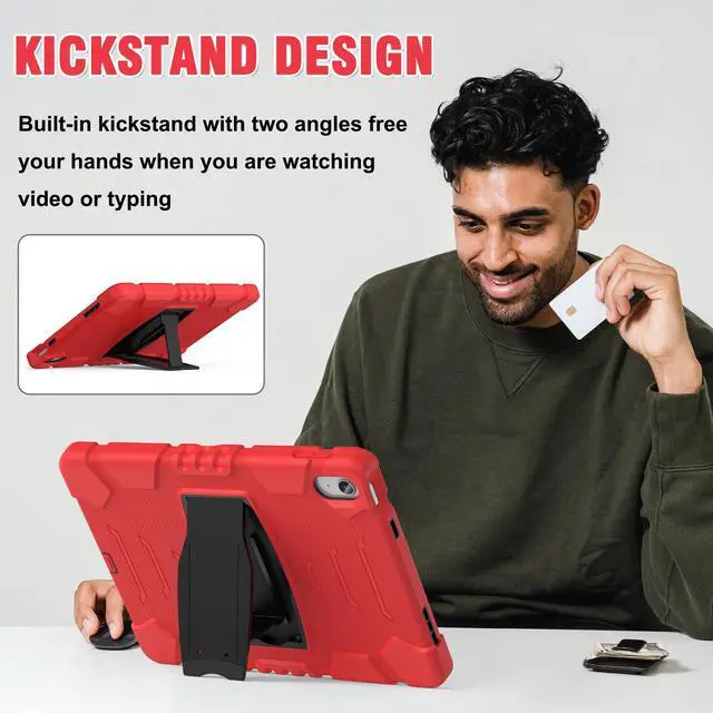 Alt view image 5 of 7 - Case for iPad 10th Generation 10.9 inch 2022, Heavy Duty Multi-Angle Viewing Shockproof Rugged Protective Cover with Built-in Stand for iPad 10th Gen 10.9'' 2022 Red