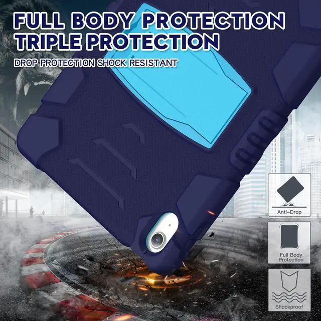 Alt view image 2 of 7 - Case for iPad 10th Generation 10.9 inch 2022, Heavy Duty Multi-Angle Viewing Shockproof Rugged Protective Cover with Built-in Stand for iPad 10th Gen 10.9'' 2022 Navy Blue