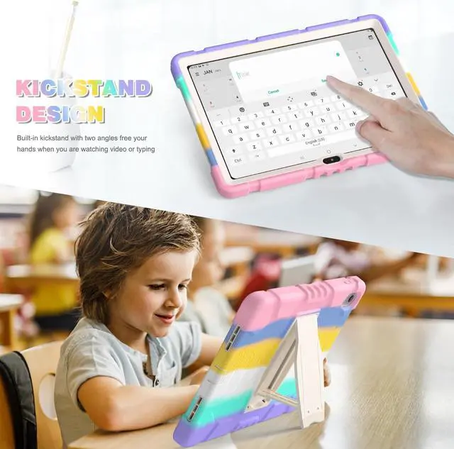 Alt view image 3 of 7 - Case for iPad 10th Generation 10.9 inch 2022, Heavy Duty Multi-Angle Viewing Shockproof Rugged Protective Cover with Built-in Stand for iPad 10th Gen 10.9'' 2022 Pink/White