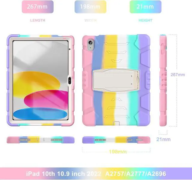 Alt view image 7 of 7 - Case for iPad 10th Generation 10.9 inch 2022, Heavy Duty Multi-Angle Viewing Shockproof Rugged Protective Cover with Built-in Stand for iPad 10th Gen 10.9'' 2022 Pink/White