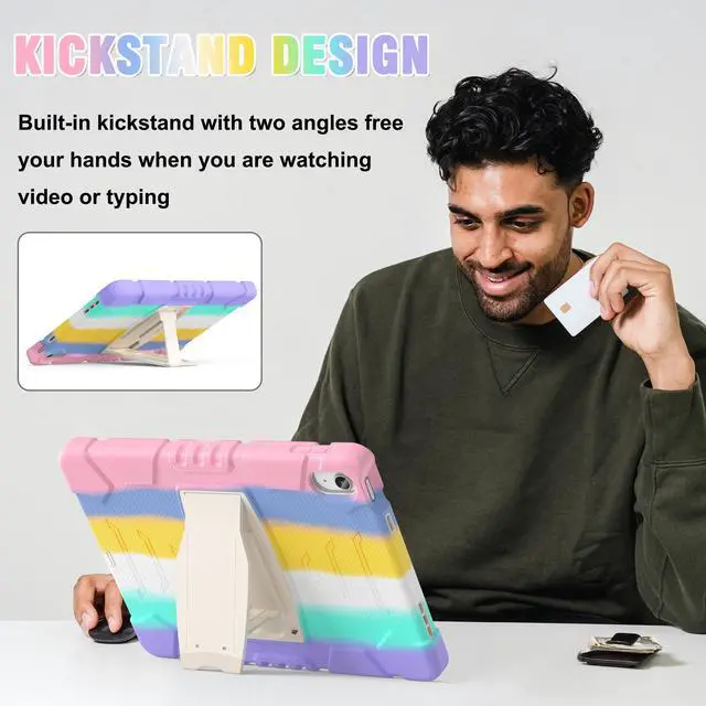 Alt view image 5 of 7 - Case for iPad 10th Generation 10.9 inch 2022, Heavy Duty Multi-Angle Viewing Shockproof Rugged Protective Cover with Built-in Stand for iPad 10th Gen 10.9'' 2022 Pink/White