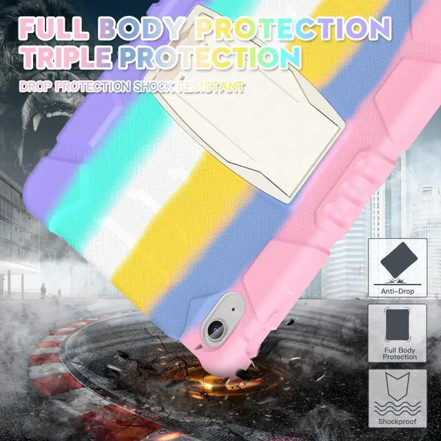 Alt view image 2 of 7 - Case for iPad 10th Generation 10.9 inch 2022, Heavy Duty Multi-Angle Viewing Shockproof Rugged Protective Cover with Built-in Stand for iPad 10th Gen 10.9'' 2022 Pink/White