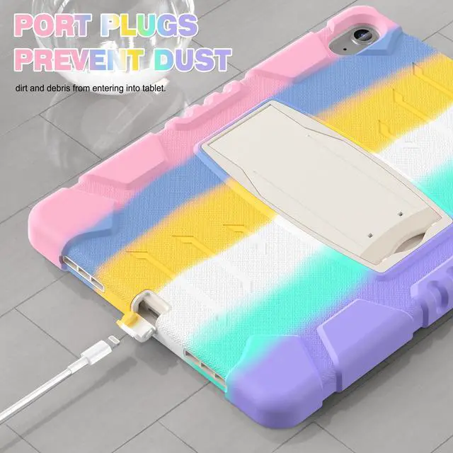 Alt view image 6 of 7 - Case for iPad 10th Generation 10.9 inch 2022, Heavy Duty Multi-Angle Viewing Shockproof Rugged Protective Cover with Built-in Stand for iPad 10th Gen 10.9'' 2022 Pink/White