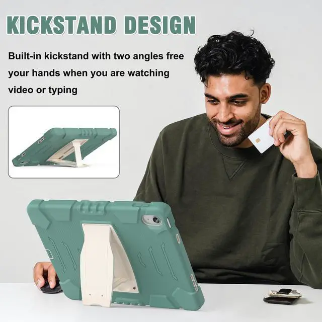 Alt view image 5 of 7 - Case for iPad 10th Generation 10.9 inch 2022, Heavy Duty Multi-Angle Viewing Shockproof Rugged Protective Cover with Built-in Stand for iPad 10th Gen 10.9'' 2022 Dark Green