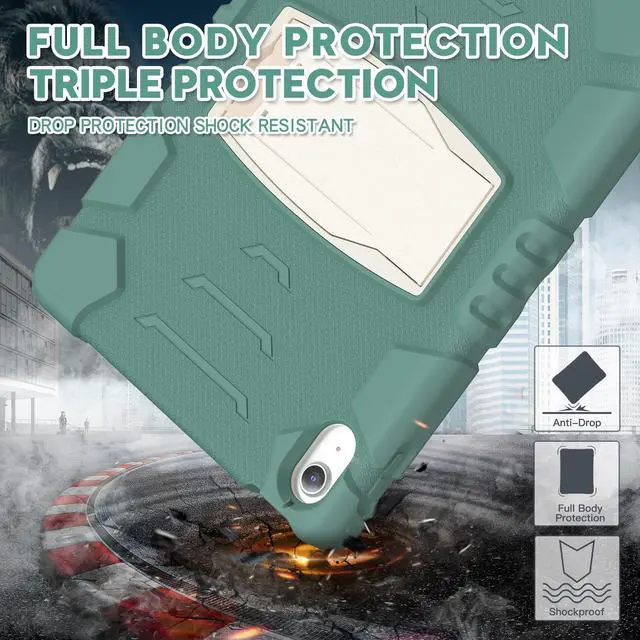 Alt view image 2 of 7 - Case for iPad 10th Generation 10.9 inch 2022, Heavy Duty Multi-Angle Viewing Shockproof Rugged Protective Cover with Built-in Stand for iPad 10th Gen 10.9'' 2022 Dark Green