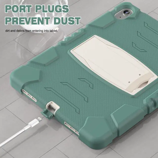 Alt view image 6 of 7 - Case for iPad 10th Generation 10.9 inch 2022, Heavy Duty Multi-Angle Viewing Shockproof Rugged Protective Cover with Built-in Stand for iPad 10th Gen 10.9'' 2022 Dark Green