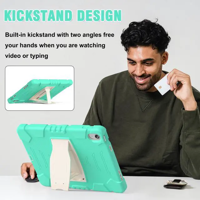 Alt view image 5 of 7 - Case for iPad 10th Generation 10.9 inch 2022, Heavy Duty Multi-Angle Viewing Shockproof Rugged Protective Cover with Built-in Stand for iPad 10th Gen 10.9'' 2022 Mint Green
