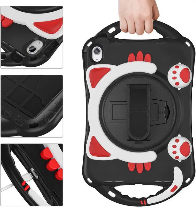 Alt view image 2 of 7 - Case for Apple iPad 10th Generation Case 10.9 Inch 2022, Silicone Shockproof Protective Cover with Pencil Holder, Handle Grip, Kickstand and Shoulder Strap for iPad 10th Gen 10.9''