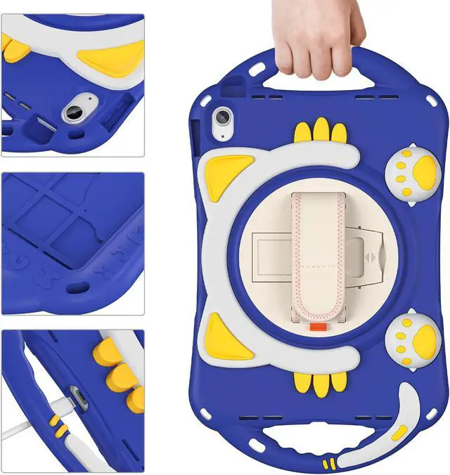 Alt view image 2 of 7 - Case for Apple iPad 10th Generation Case 10.9 Inch 2022, Silicone Shockproof Protective Cover with Pencil Holder, Handle Grip, Kickstand and Shoulder Strap for iPad 10th Gen 10.9'' Dark Blue