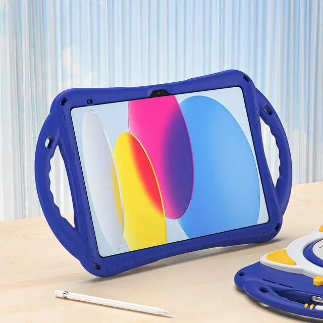 Alt view image 6 of 7 - Case for Apple iPad 10th Generation Case 10.9 Inch 2022, Silicone Shockproof Protective Cover with Pencil Holder, Handle Grip, Kickstand and Shoulder Strap for iPad 10th Gen 10.9'' Dark Blue