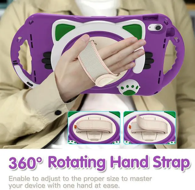 Alt view image 3 of 7 - Case for Apple iPad 10th Generation Case 10.9 Inch 2022, Silicone Shockproof Protective Cover with Pencil Holder, Handle Grip, Kickstand and Shoulder Strap for iPad 10th Gen 10.9'' Purple