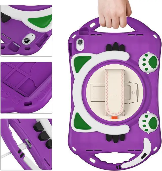 Alt view image 2 of 7 - Case for Apple iPad 10th Generation Case 10.9 Inch 2022, Silicone Shockproof Protective Cover with Pencil Holder, Handle Grip, Kickstand and Shoulder Strap for iPad 10th Gen 10.9'' Purple