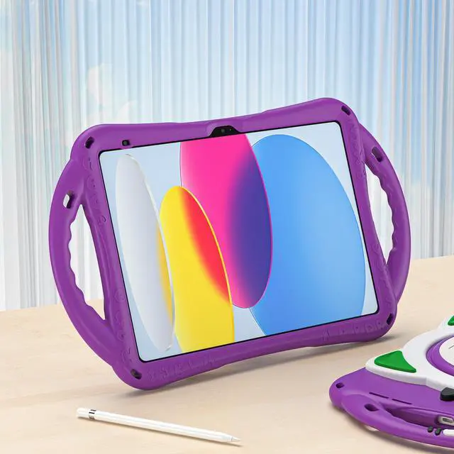 Alt view image 6 of 7 - Case for Apple iPad 10th Generation Case 10.9 Inch 2022, Silicone Shockproof Protective Cover with Pencil Holder, Handle Grip, Kickstand and Shoulder Strap for iPad 10th Gen 10.9'' Purple
