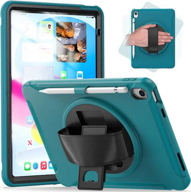 Main image of Case for iPad 10th Generation 10.9 Inch 2022 with Pencil Holder,360° Swivel Stand, Hand Strap, Heavy Duty Shockproof Rugged Protective Cover for iPad 10.9 Inch 2022 Release Blue