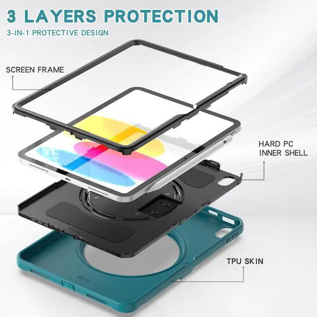 Alt view image 7 of 7 - Case for iPad 10th Generation 10.9 Inch 2022 with Pencil Holder,360° Swivel Stand, Hand Strap, Heavy Duty Shockproof Rugged Protective Cover for iPad 10.9 Inch 2022 Release Blue