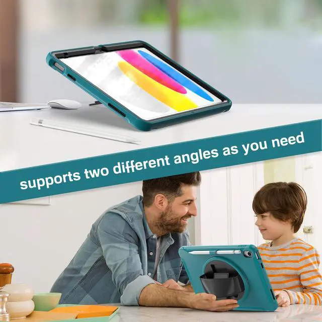Alt view image 6 of 7 - Case for iPad 10th Generation 10.9 Inch 2022 with Pencil Holder,360° Swivel Stand, Hand Strap, Heavy Duty Shockproof Rugged Protective Cover for iPad 10.9 Inch 2022 Release Blue