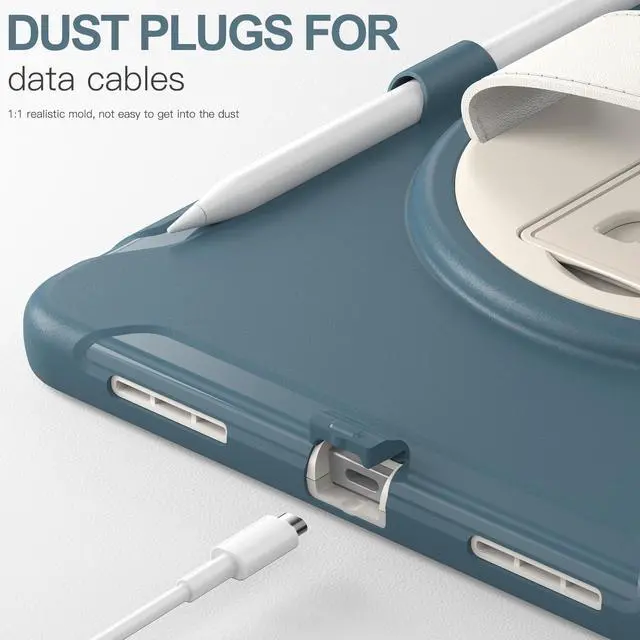 Alt view image 5 of 7 - Case for iPad 10th Generation 10.9 Inch 2022 with Pencil Holder,360° Swivel Stand, Hand Strap, Heavy Duty Shockproof Rugged Protective Cover for iPad 10.9 Inch 2022 Release Dark Blue