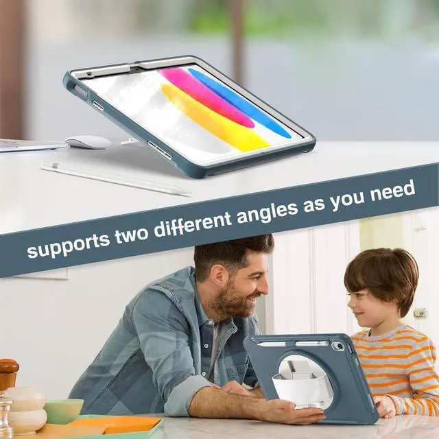 Alt view image 6 of 7 - Case for iPad 10th Generation 10.9 Inch 2022 with Pencil Holder,360° Swivel Stand, Hand Strap, Heavy Duty Shockproof Rugged Protective Cover for iPad 10.9 Inch 2022 Release Dark Blue