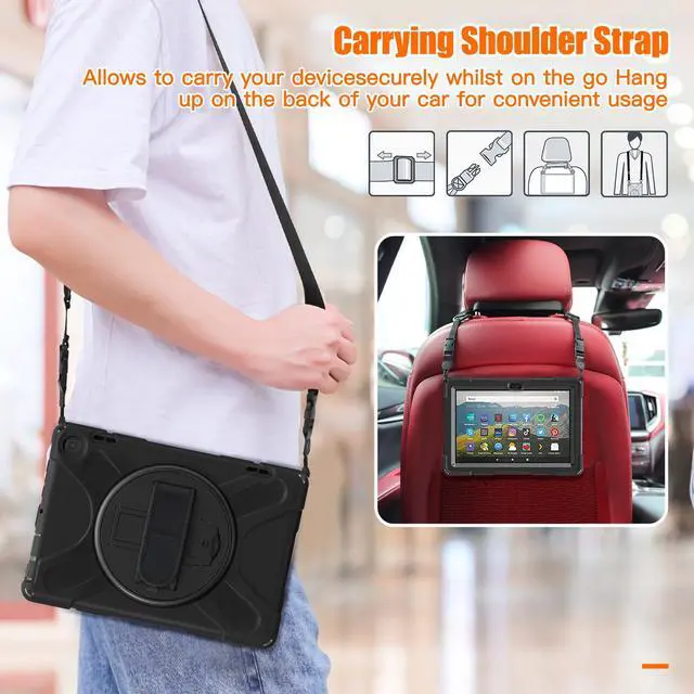 Alt view image 3 of 7 - All New Amazon Fire HD 8 / Fire HD 8 Plus Case - 12th Generation, 2022 Release, Shockproof Cover Heavy Duty Full Body Protective Cover With Stand Hand Strap and Shoulder Strap