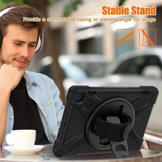 Alt view image 4 of 7 - All New Amazon Fire HD 8 / Fire HD 8 Plus Case - 12th Generation, 2022 Release, Shockproof Cover Heavy Duty Full Body Protective Cover With Stand Hand Strap and Shoulder Strap